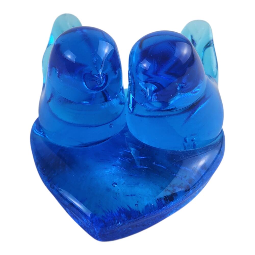 VTG Terra Studios Bluebird of Happiness with Heart Art Glass Figurine Signed Leo